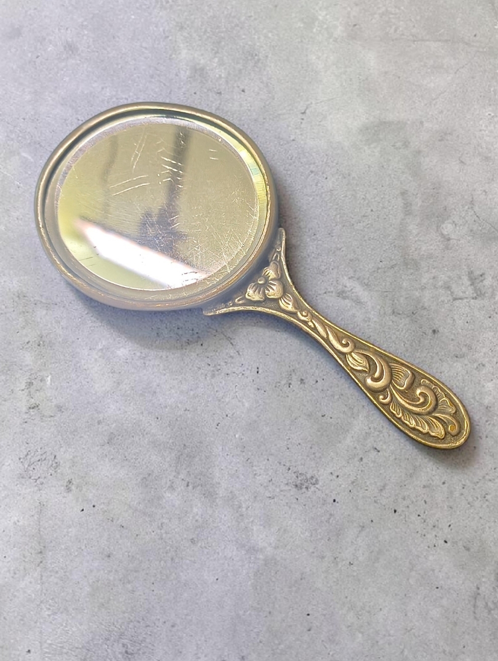 Vintage Silver Tone Handheld Vanity Mirror Ornate Figural Scene Decor Mirror